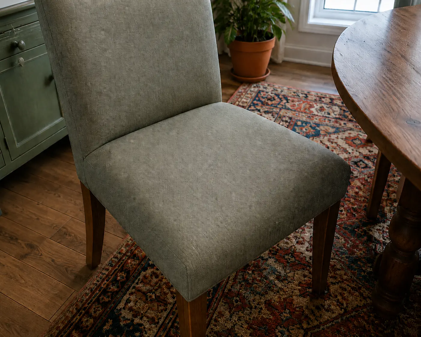 Clean upholstered dining chair after deep cleaning