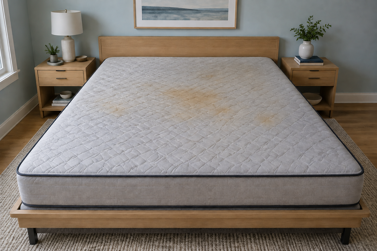 Dirty king size mattress before deep cleaning
