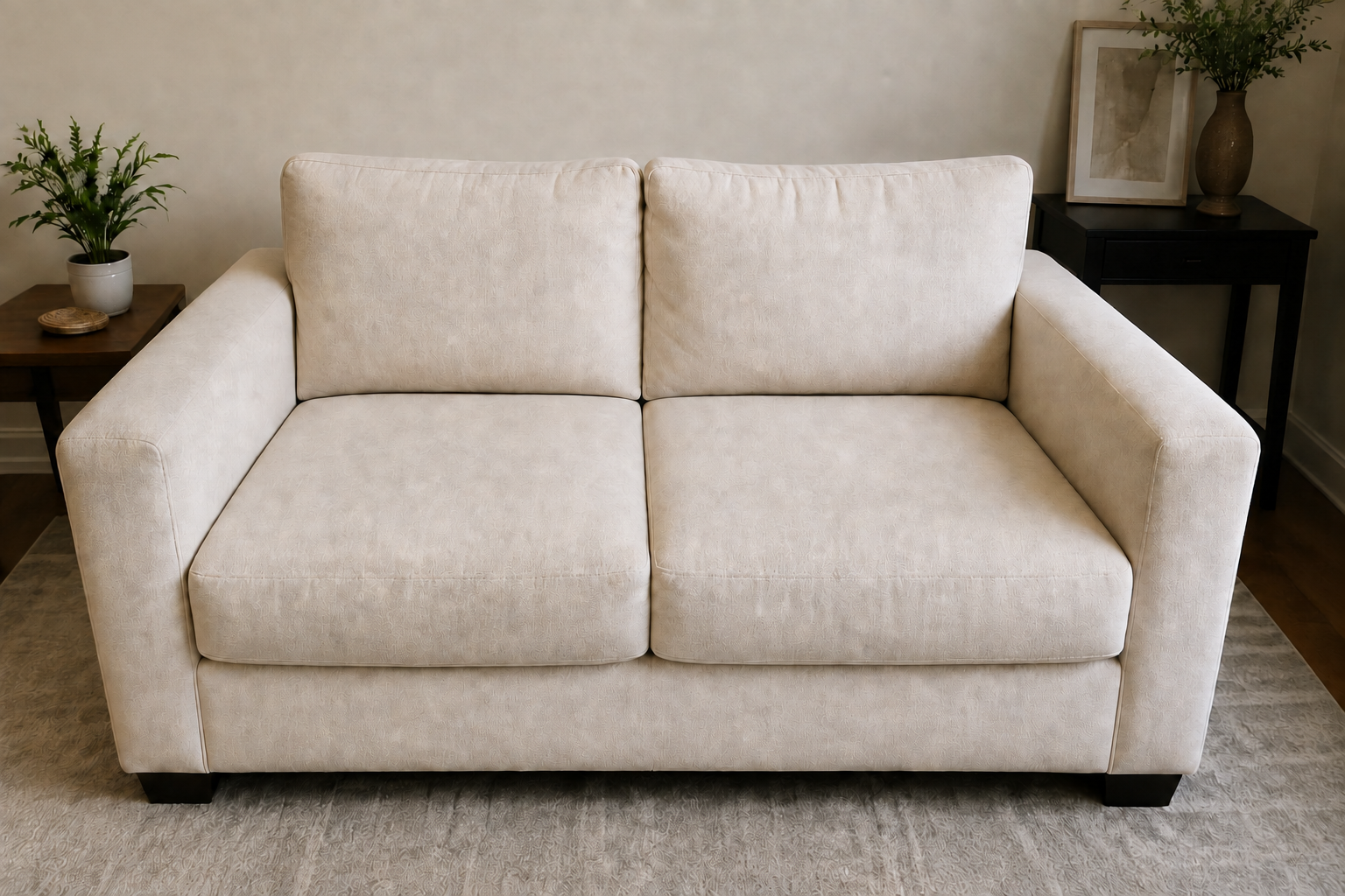 Clean fabric two-seater couch after deep cleaning